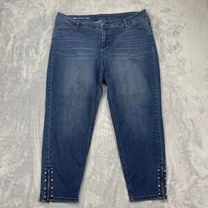 Avenue Denim Skinny Jeans Women 20A Blue High Rise Studded Ankle Zip Tapered Leg